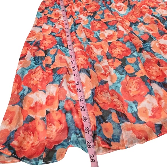 Laura Scott Woman plus size 1x blue & orange silky floral midi skirt EUC - Picture 7 of 8